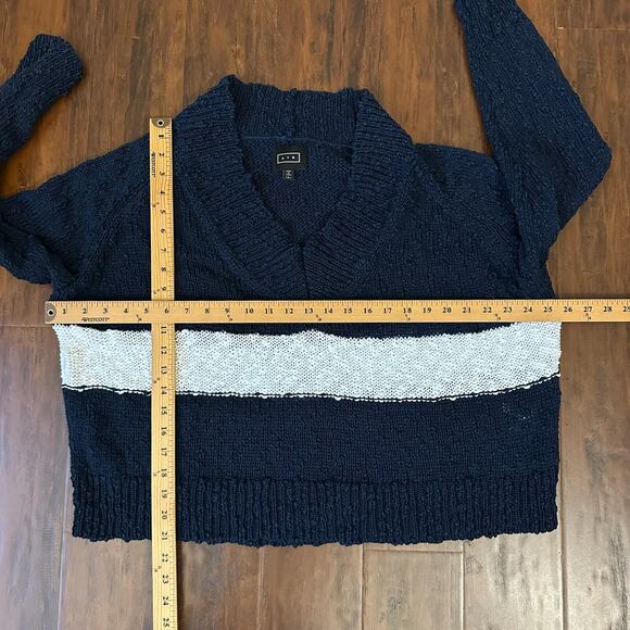 AYR Sweater Navy Blue Pullover V-Neck Open Knit Cotton Relaxed Preppy - Picture 7 of 7
